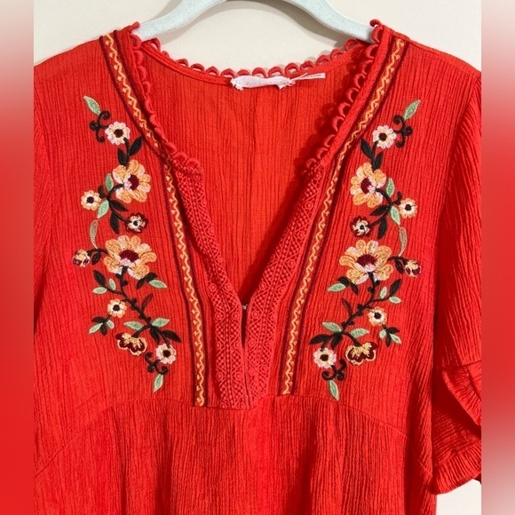 BLU PEPPER Women’s V Neck Embroidered Crochet Top Boho Hippie Cottagecore Large - Picture 2 of 13